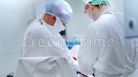 两名技术熟练的医疗专家穿着统一的手术室肠道手术视频的预览图