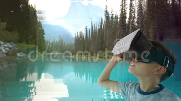 儿童使用VR与美丽的湖泊视频的预览图