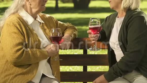 女邻居在公园喝酒周末一起放松闲聊视频的预览图