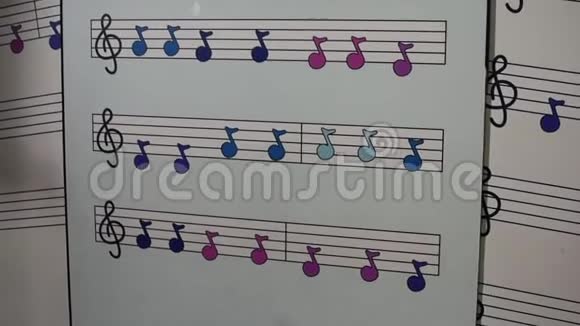 丰富多彩的音符墙上海报教孩子们关于音符和音乐的乐趣视频的预览图