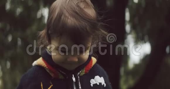 可爱的女婴在初秋探索户外视频的预览图