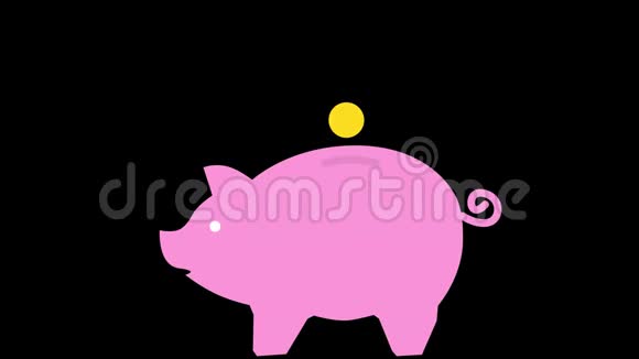 猪银行平面图标动画与阿尔法频道4k视频的预览图