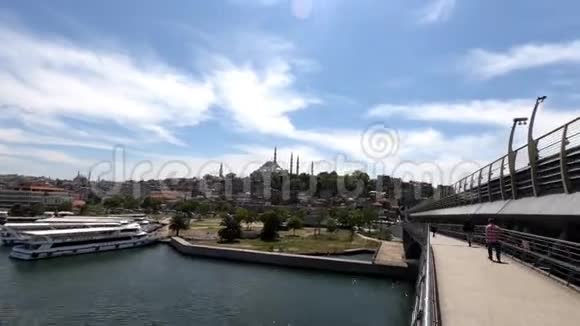 伊斯坦布尔城市的多彩景观清澈的水绿树蓝天和整洁的屋顶视频的预览图