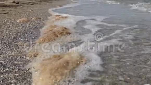 肮脏的水棕色泡沫与微藻在蒂利古河口的沙吐乌克兰视频的预览图