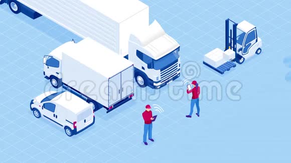 等距检查交付和物流服务应用程序在计算机上带纸板箱的送货卡车视频的预览图