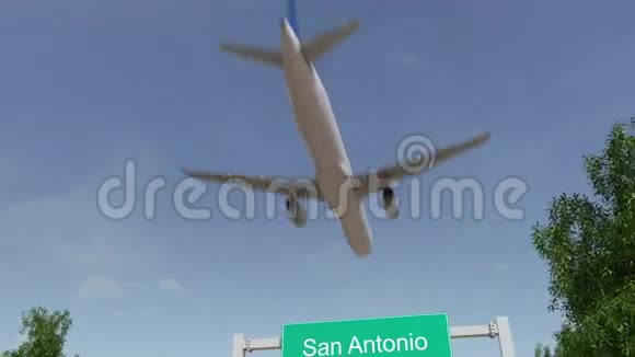 飞机抵达圣安东尼奥机场前往美国概念4K动画视频的预览图