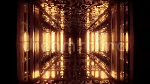 未来科幻空间飞机库隧道走廊与反光砖纹理三维插图运动背景直播视频的预览图