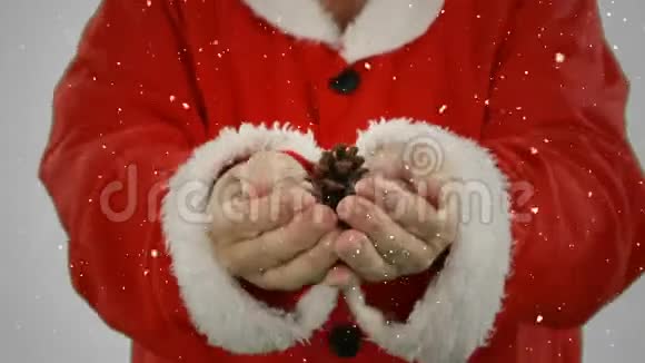 圣诞老人手里拿着松果雪花纷飞的视频组合视频的预览图