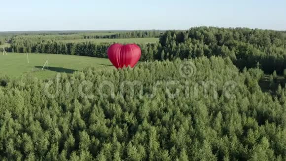 在绿野森林背景上观看爱的心形气球视频的预览图