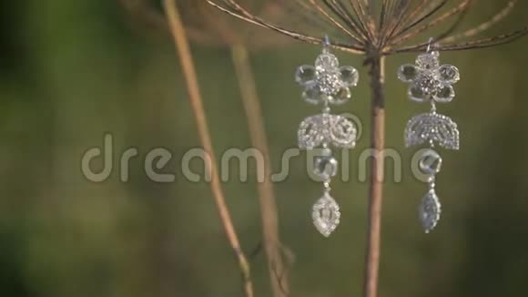 黄色灌木上的耳环新娘婚礼装饰品视频的预览图