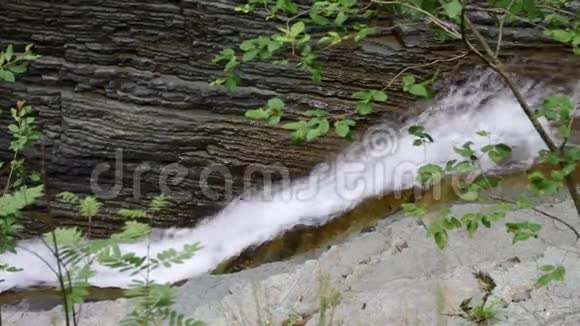 白水河急流分层岩石特写镜头喀尔巴阡山视频的预览图