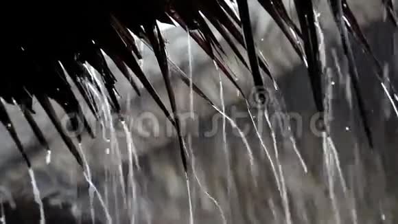 雨点从屋顶落下热带倾盆大雨视频的预览图