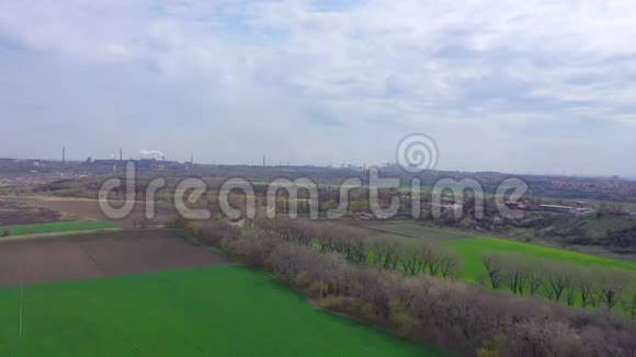 绿色的春天田野在烟雾的背景下视频的预览图