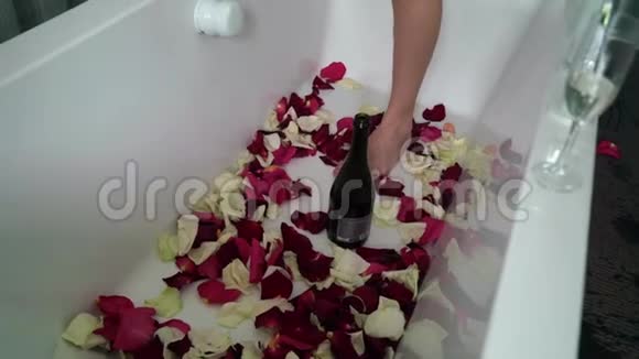 浴缸里的玻璃香槟酒精饮料和饮料视频的预览图