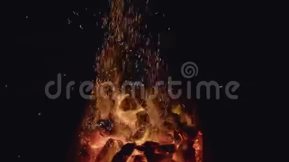 煤炭烧烤串里的木炭烧起来了火在燃烧去烧烤吧烧烤火视频的预览图
