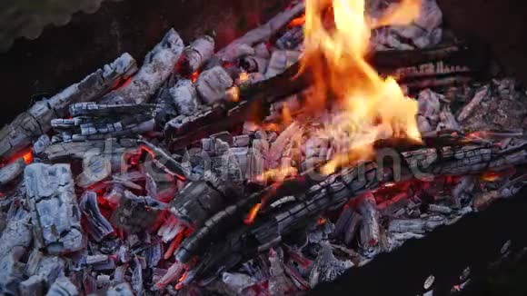 柴禾在燃烧的过程中慢慢地燃烧起来变成了烹饪用的煤视频的预览图
