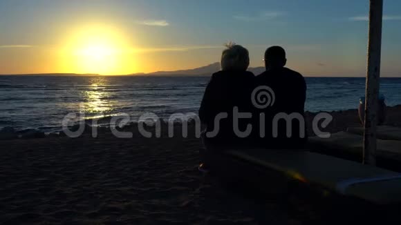 在热带度假胜地欣赏日落的情侣视频的预览图