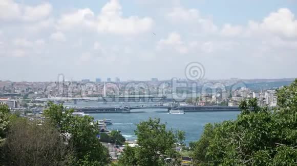 伊斯坦布尔博斯普鲁斯海峡有桥和船视频的预览图