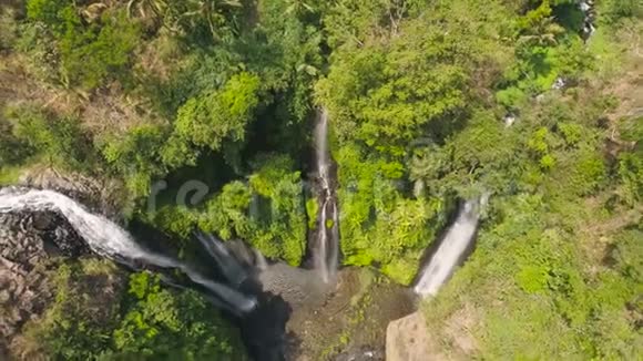 美丽的热带瀑布巴厘岛印度尼西亚丛林中的瀑布视频的预览图