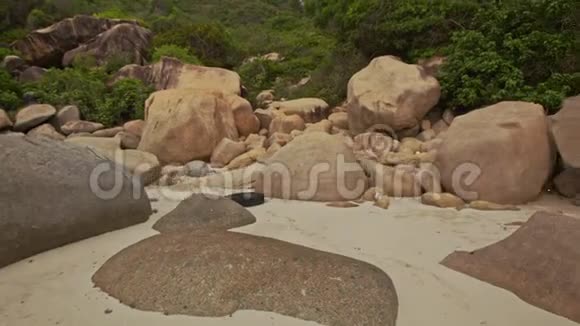 山脚沙滩岩石堆的运动视频的预览图