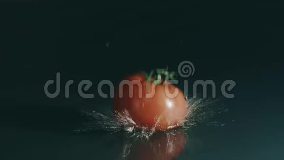 红番茄落在浅水表面慢动作红色射击视频的预览图