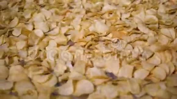 食品工厂输送机在一个特殊的设施中移动炸薯条动作缓慢视频的预览图
