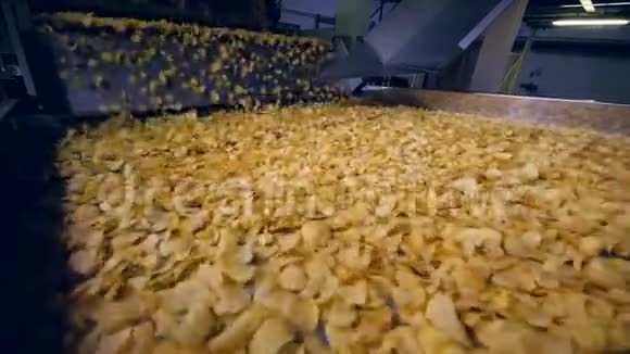 食品厂设备移动炸薯片动作慢视频的预览图