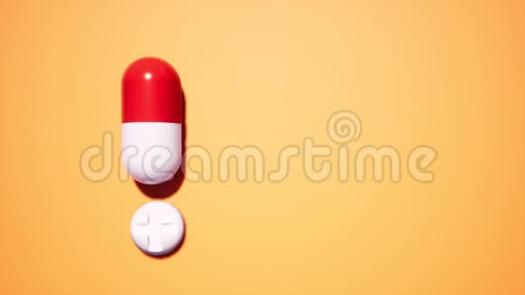 橙色背景上的感叹药感叹号概念医学概念白色药片警告视频的预览图
