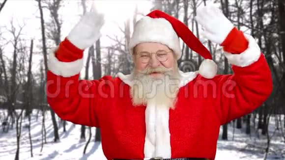 真实的圣诞老人用手挥舞的肖像视频的预览图