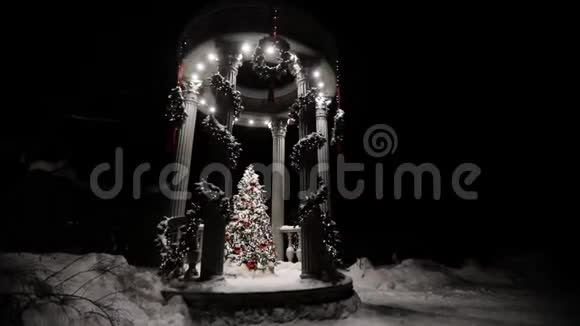 神奇的仙女装饰构图在凉亭与装饰圣诞树视频的预览图