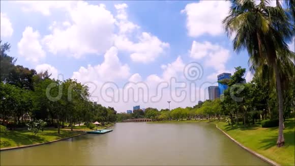 一个美丽的绿色植物园与长运河在查图查克公共公园泰国曼谷视频的预览图