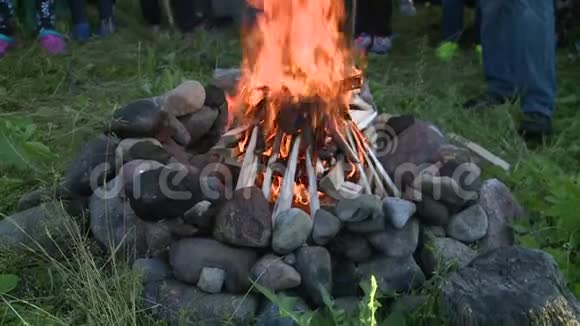 人们站在壁炉旁燃烧着柴火视频的预览图