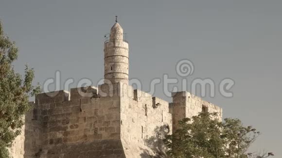 耶路撒冷老城大卫塔和尖塔视频的预览图