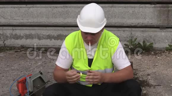建筑工人试图吸烟视频的预览图
