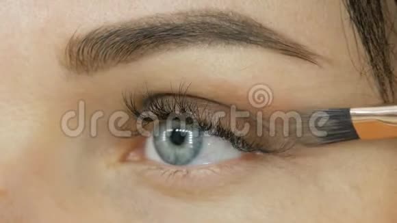 眼妆用专用毛刷蓝色的特写眼睛睫毛很长视频的预览图