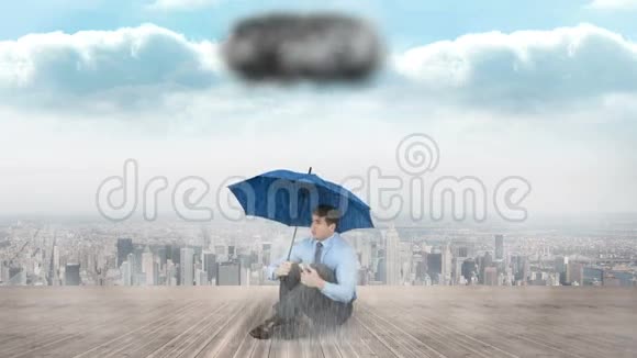 一个拿着雨伞的商人的合成动画视频的预览图