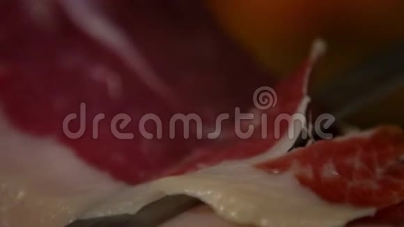 慢动作西班牙人切伊比利亚火腿菜传统Span食品视频的预览图