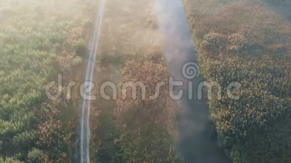 从空中射击飞过附近公路经过的河流视频的预览图