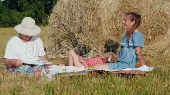 一家人在草地上野餐视频的预览图