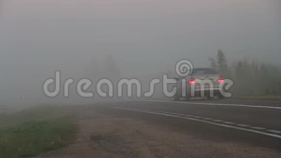 极端驾驶汽车行驶到浓雾中后灯和停止信号开启视频的预览图