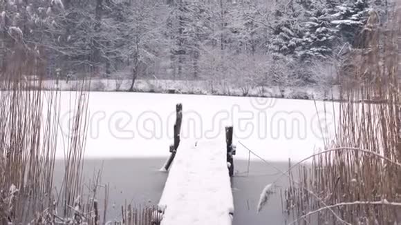 冰湖上的人行桥视频的预览图