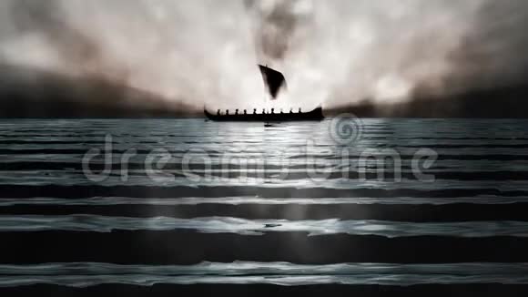 雾环中的古希腊船视频的预览图