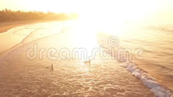 日出时在海里冲浪在海上度假视频的预览图