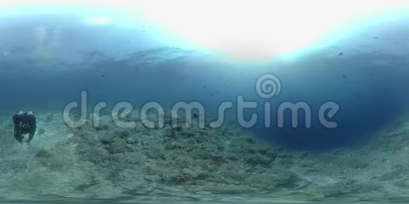 360名潜水者在菲律宾珊瑚礁边缘游泳视频的预览图