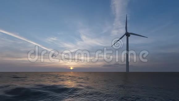 电力能源乡村景观风车的剪影红色背景风电场生态场蓝色背景电力视频的预览图