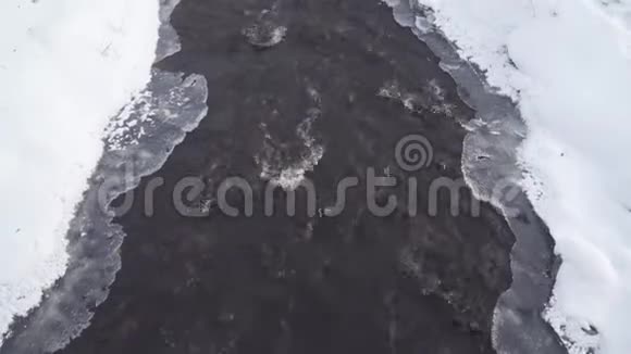 河水在冰雪中流动视频的预览图