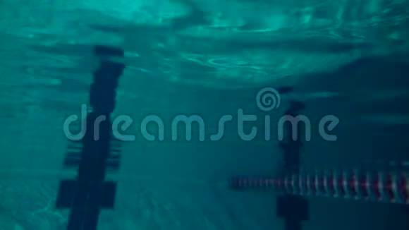 水下看女孩在游泳池里跳跃动作缓慢水下视野夜间射击视频的预览图