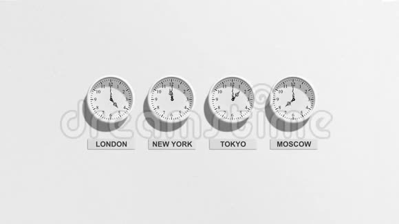 白色背景上的时钟在重要的世界地点之间有时差视频的预览图