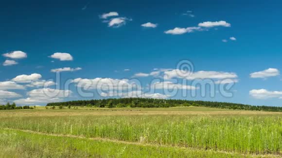 时间推移的田野有云一个风景如画的景观与移动的云在田野上视频的预览图