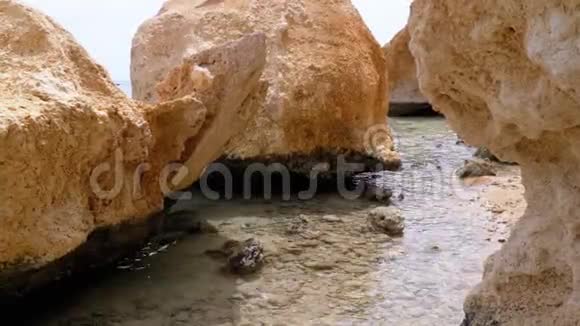 在珊瑚礁上的红海岸边的大石头埃及视频的预览图